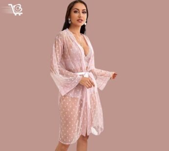 Glamorous Lace Sleepwear Set Robe and Long Nighty for Homewear