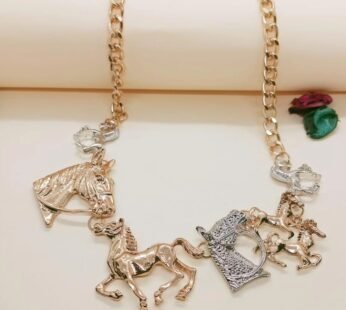 Vintage Style Choker with Equestrian Motifs and Gold Finished Horses