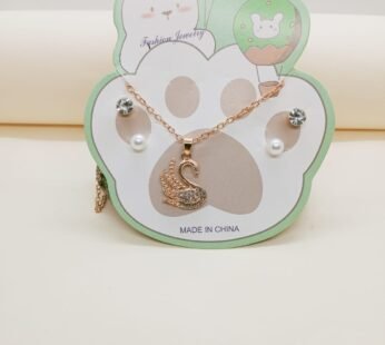 Girls Swan Pendant Necklace And Earrings